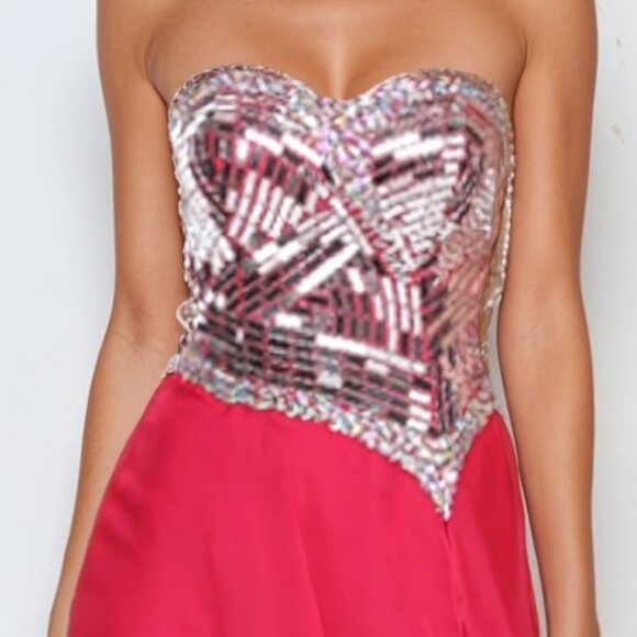 New Strapless A-Line Rhinestones Embellished Prom Gown w/ Sweetheart Neck JT 543 - Picture 4 of 8